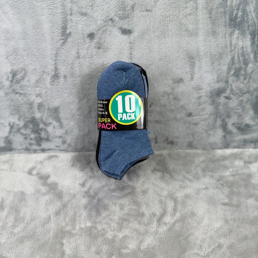 10 Pack Boys No Show Socks Size 6-8 Blue Black Grey Marl BN03-10 NEW